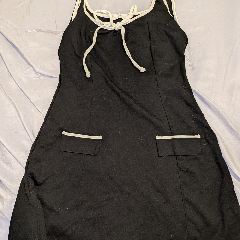 Lush Black Mini Dress with White Trim